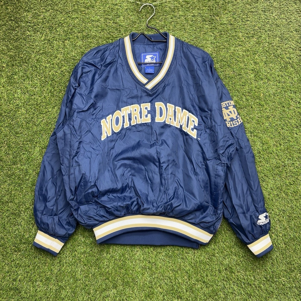 Vintage Notre Dame Fighting Irish Starter Windbreaker Mens Large Pullover V Neck